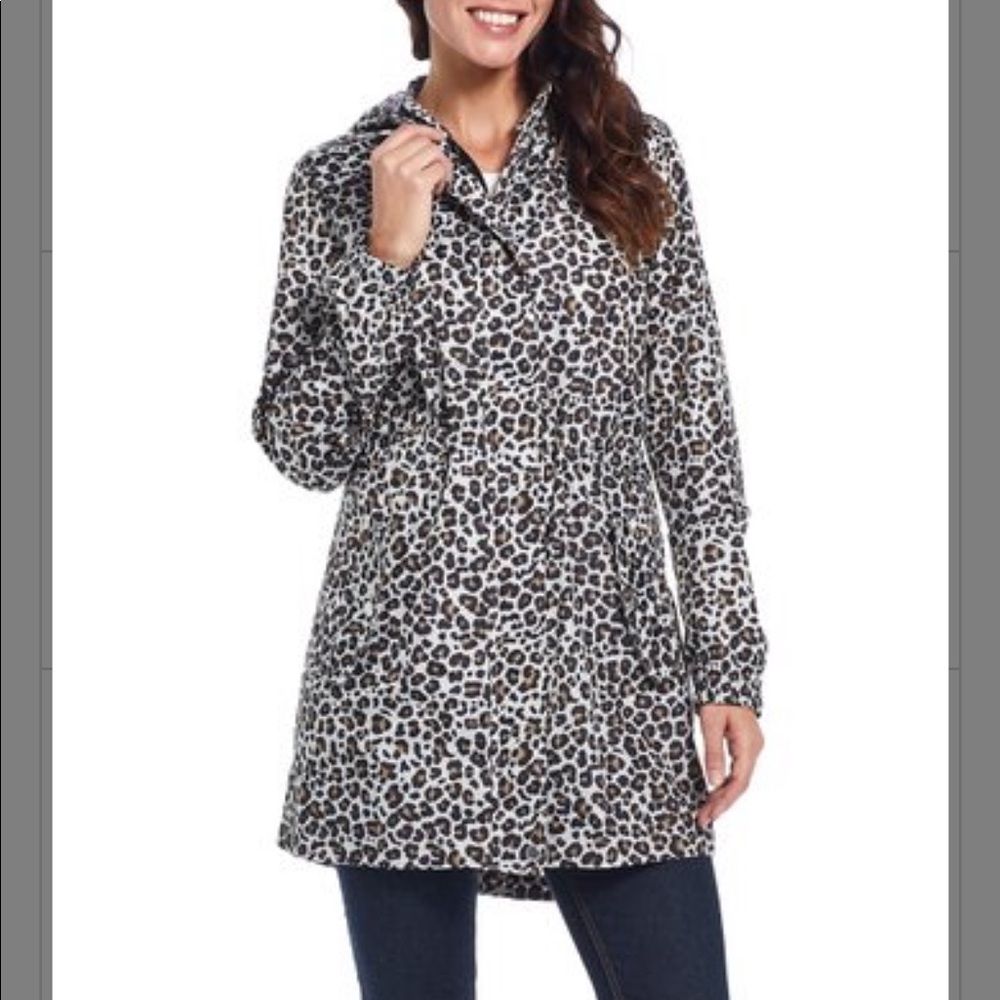 Women’s Gray Leopard Packable Rain Jacket, S, NWT